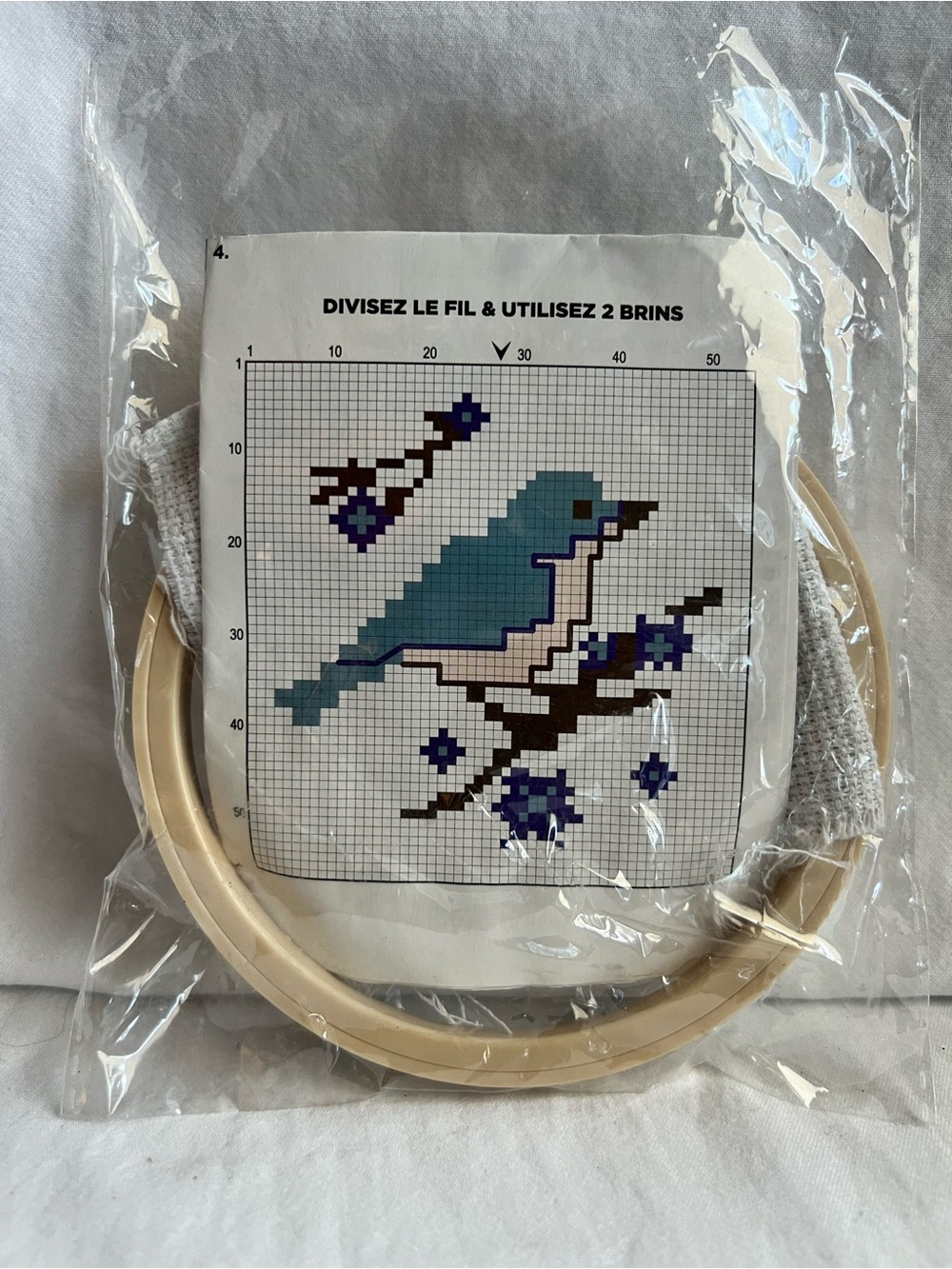 5/$20 Beginner Cross Stitch Kit Bird Pattern Hoop Fabric Thread Set Craft